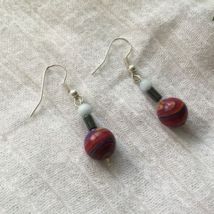 Red spin art dangle earring